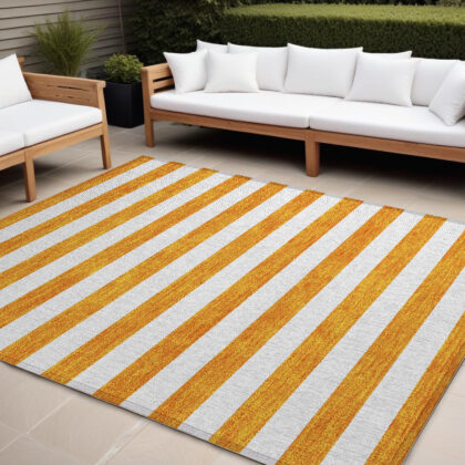 10' X 14' Orange and White Striped Washable Non Skid Indoor Outdoor Area Rug
