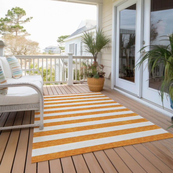 10' X 14' Orange and White Striped Washable Non Skid Indoor Outdoor Area Rug