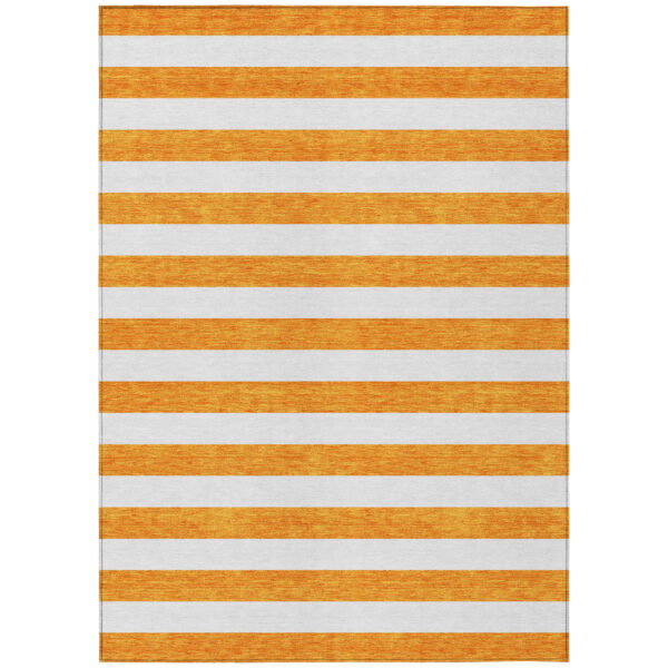 10' X 14' Orange and White Striped Washable Non Skid Indoor Outdoor Area Rug