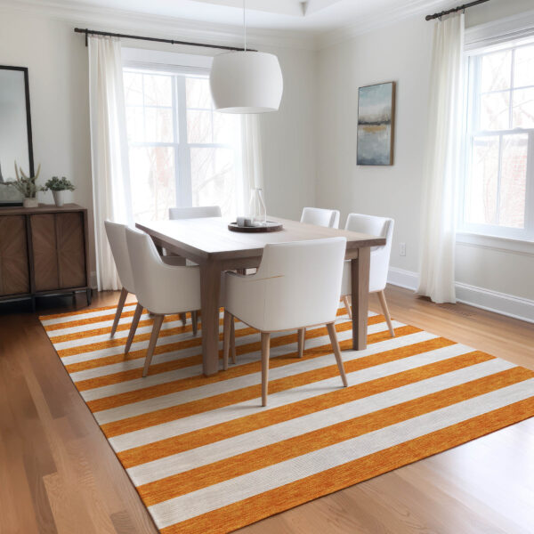 10' X 14' Orange and White Striped Washable Non Skid Indoor Outdoor Area Rug