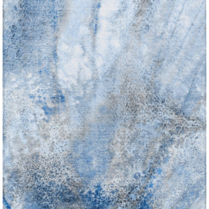 9' X 12' Ivory Blue and Gray Abstract Washable Non Skid Indoor Outdoor Area Rug