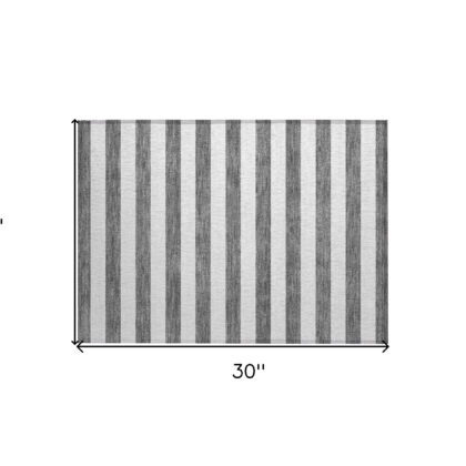 2' X 3' Charcoal Striped Washable Non Skid Indoor Outdoor Area Rug