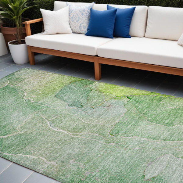 9' X 12' Green Abstract Washable Non Skid Indoor Outdoor Area Rug