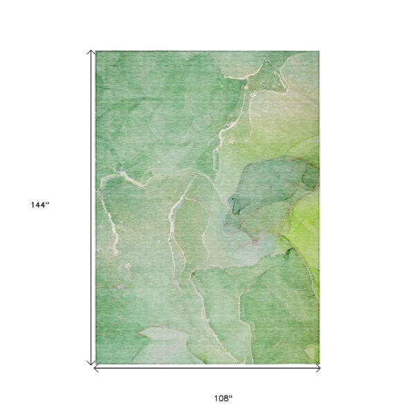 9' X 12' Green Abstract Washable Non Skid Indoor Outdoor Area Rug