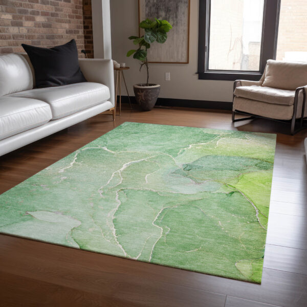 9' X 12' Green Abstract Washable Non Skid Indoor Outdoor Area Rug