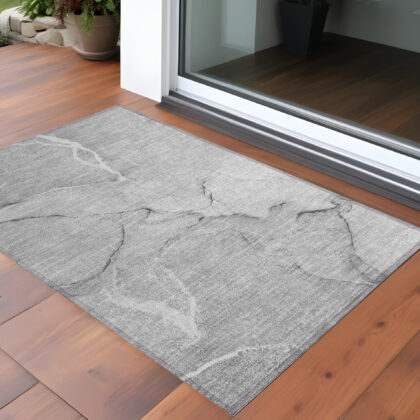 3' X 5' Gray Abstract Washable Non Skid Indoor Outdoor Area Rug