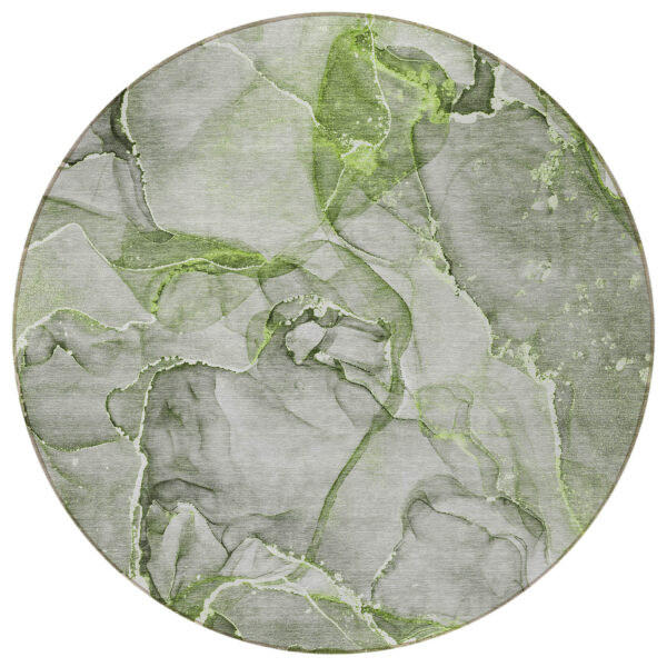 8' Round Green Round Abstract Washable Non Skid Indoor Outdoor Area Rug