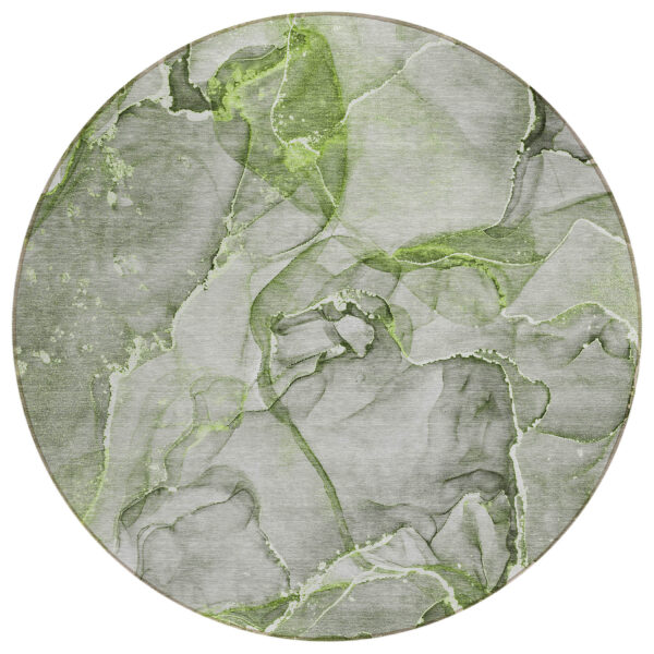 8' Round Green Round Abstract Washable Non Skid Indoor Outdoor Area Rug
