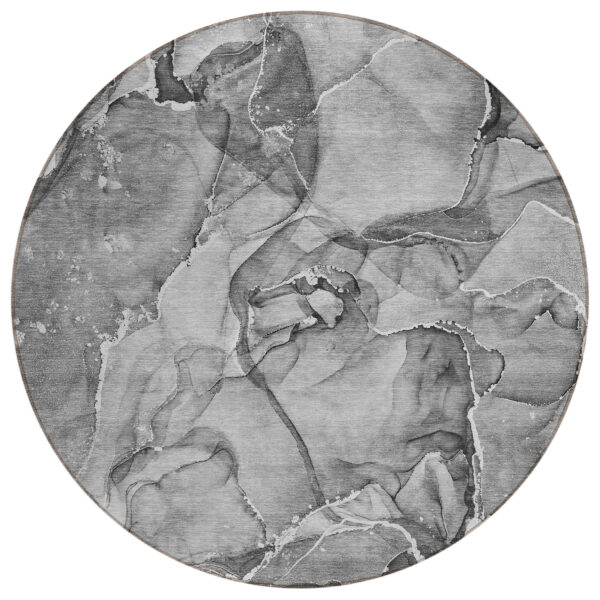 8' Round Gray and Ivory Round Abstract Washable Non Skid Indoor Outdoor Area Rug