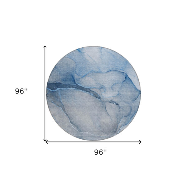 8' Round Blue Round Abstract Washable Non Skid Indoor Outdoor Area Rug
