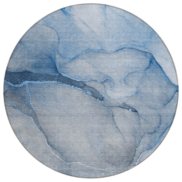 8' Round Blue Round Abstract Washable Non Skid Indoor Outdoor Area Rug
