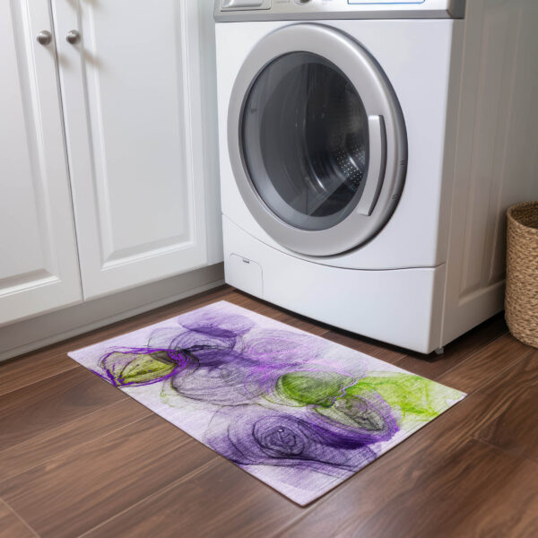 2' X 3' Purple Abstract Washable Non Skid Indoor Outdoor Area Rug