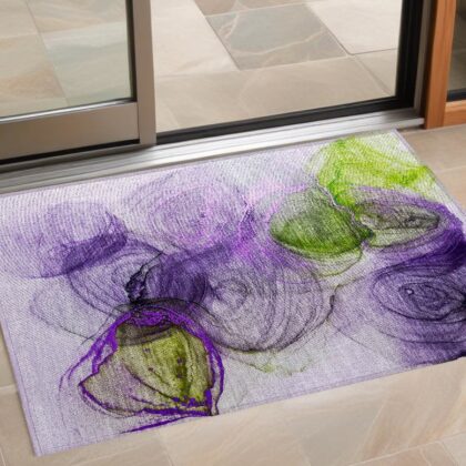 2' X 3' Purple Abstract Washable Non Skid Indoor Outdoor Area Rug