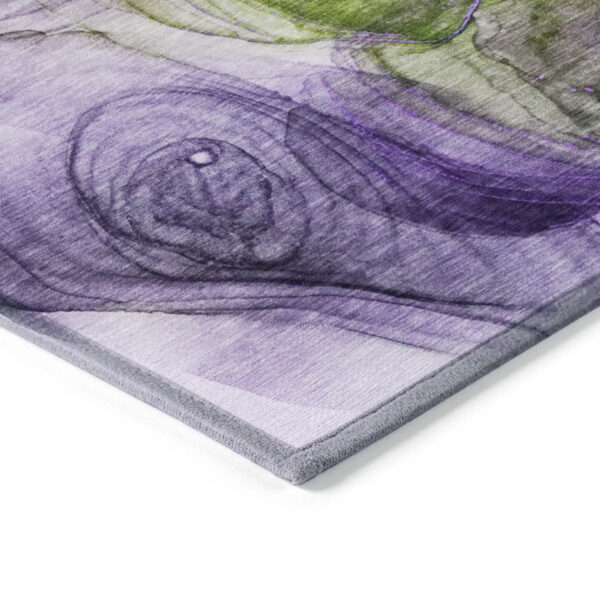 8' Round Purple Round Abstract Washable Non Skid Indoor Outdoor Area Rug