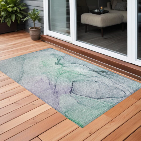 3' X 5' Blue and Gray Abstract Washable Non Skid Indoor Outdoor Area Rug