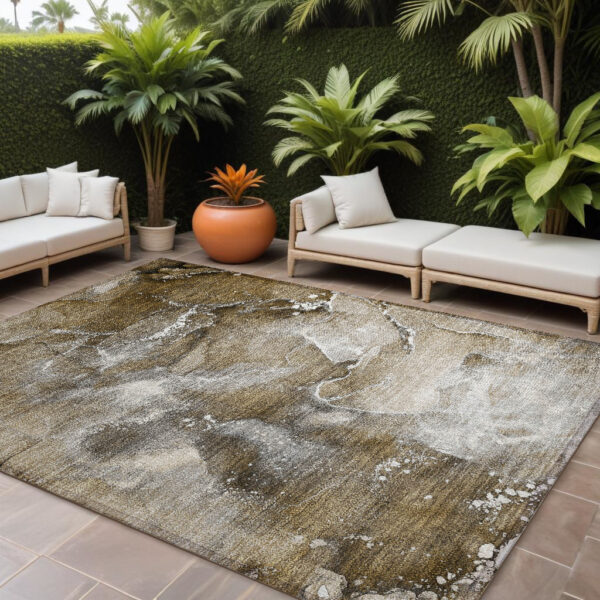 8' X 10' Brown and Gray Abstract Washable Non Skid Indoor Outdoor Area Rug