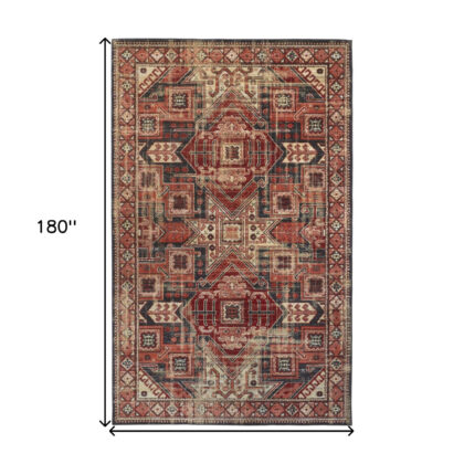 13' X 15' Red and Black Aztec Distressed Indoor Outdoor Area Rug
