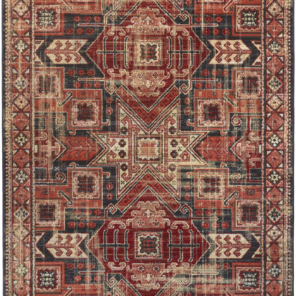 13' X 15' Red and Black Aztec Distressed Indoor Outdoor Area Rug
