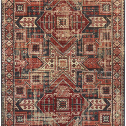 13' X 15' Red and Black Aztec Distressed Indoor Outdoor Area Rug