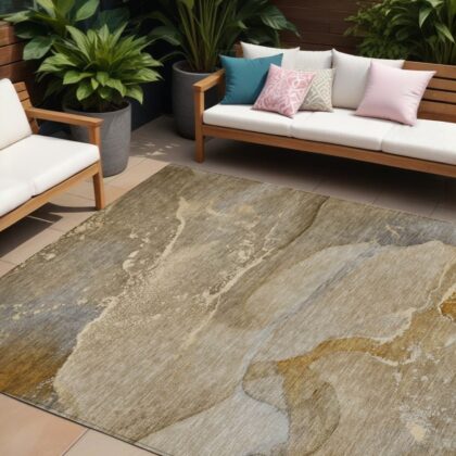 9' X 12' Brown Abstract Washable Indoor Outdoor Area Rug