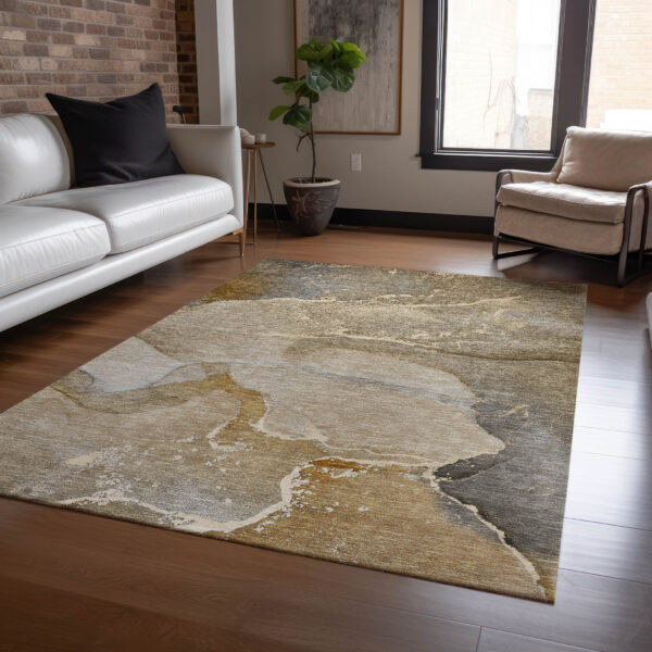 9' X 12' Brown Abstract Washable Indoor Outdoor Area Rug