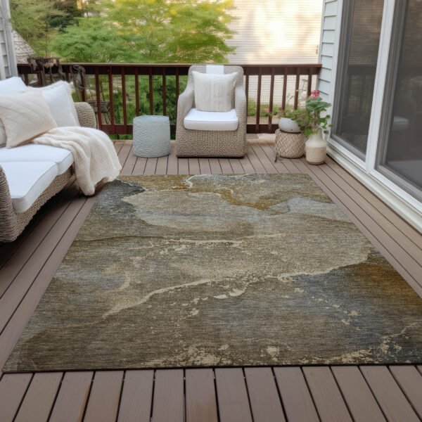 9' X 12' Brown Abstract Washable Indoor Outdoor Area Rug
