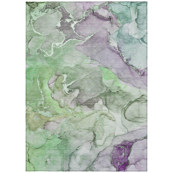10' X 14' Green Abstract Washable Non Skid Indoor Outdoor Area Rug