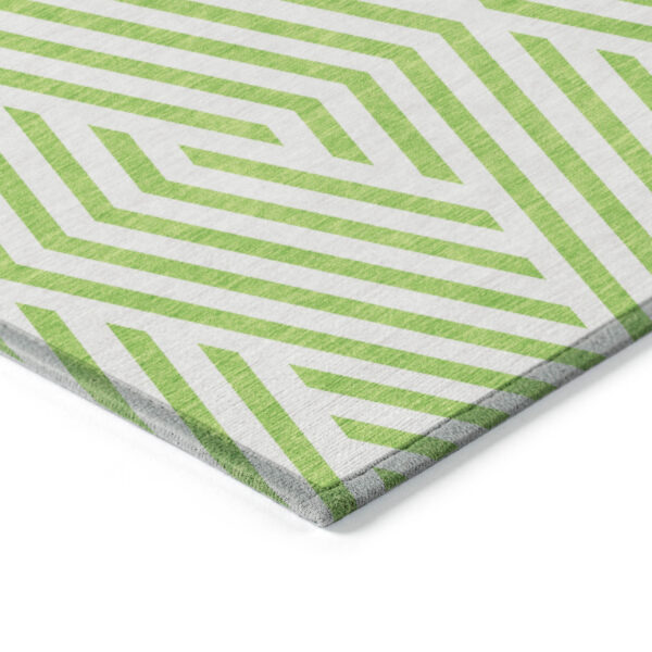 5' X 8' Lime Green and White Geometric Washable Non Skid Indoor Outdoor Area Rug
