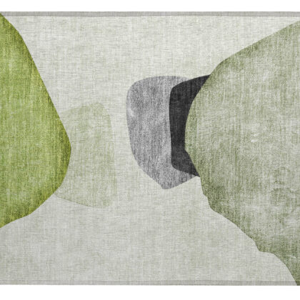 2' X 3' Green Black and Gray Abstract Washable Non Skid Indoor Outdoor Area Rug