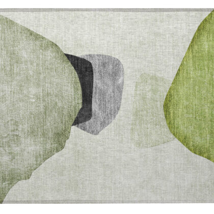 2' X 3' Green Black and Gray Abstract Washable Non Skid Indoor Outdoor Area Rug