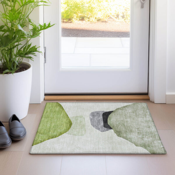 2' X 3' Green Black and Gray Abstract Washable Non Skid Indoor Outdoor Area Rug