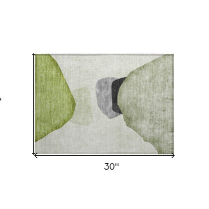 2' X 3' Green Black and Gray Abstract Washable Non Skid Indoor Outdoor Area Rug