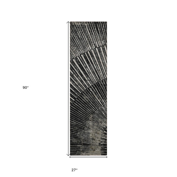 8' Runner Black and Ivory Abstract Washable Non Skid Indoor Outdoor Runner Rug