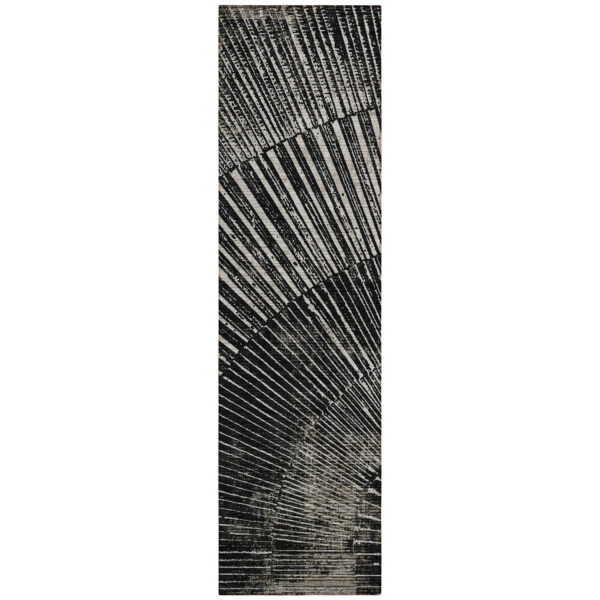 8' Runner Black and Ivory Abstract Washable Non Skid Indoor Outdoor Runner Rug