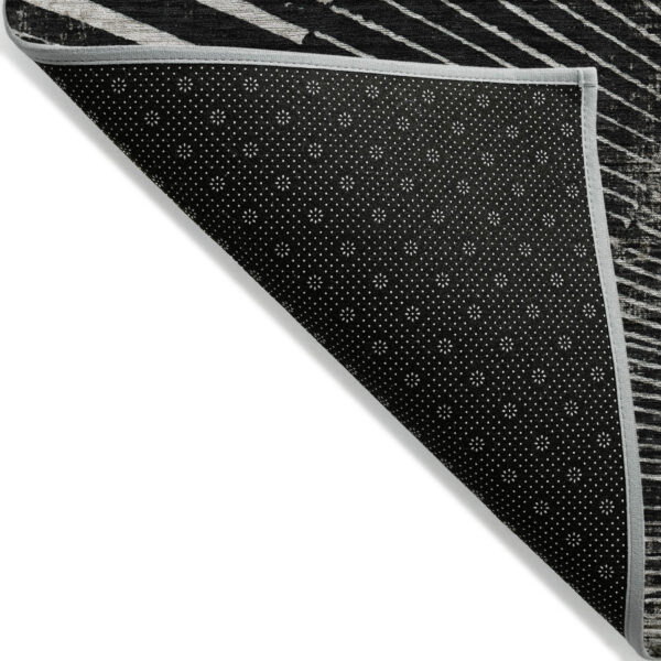 8' Runner Black and Ivory Abstract Washable Non Skid Indoor Outdoor Runner Rug