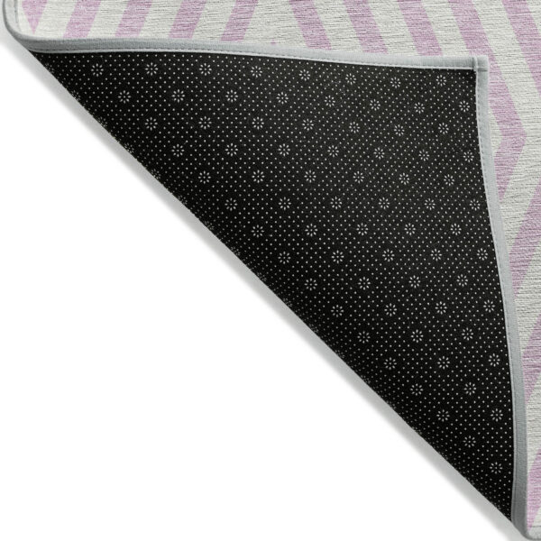 8' Round Pink and White Round Geometric Washable Non Skid Indoor Outdoor Area Rug