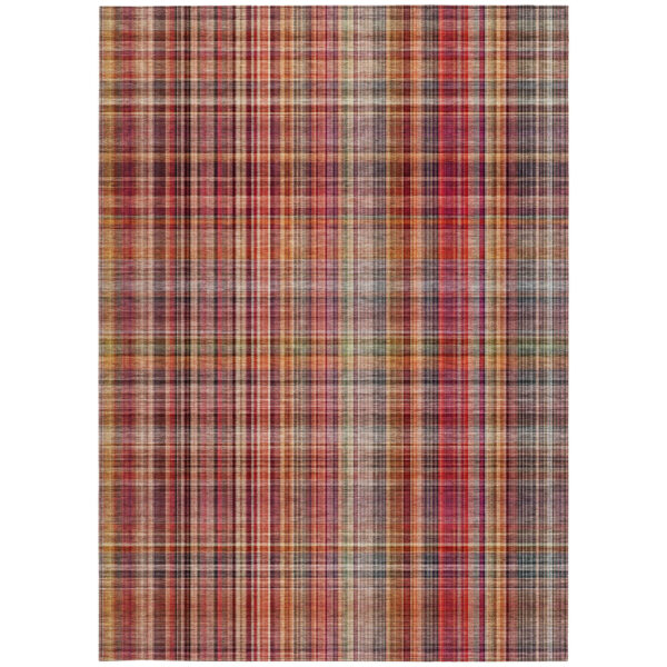 5' X 8' Red Plaid Washable Non Skid Indoor Outdoor Area Rug