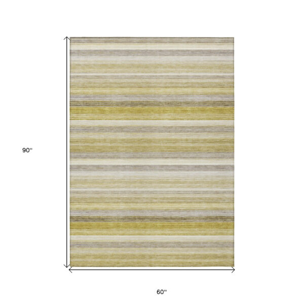 5' X 8' Wheat Striped Washable Non Skid Indoor Outdoor Area Rug