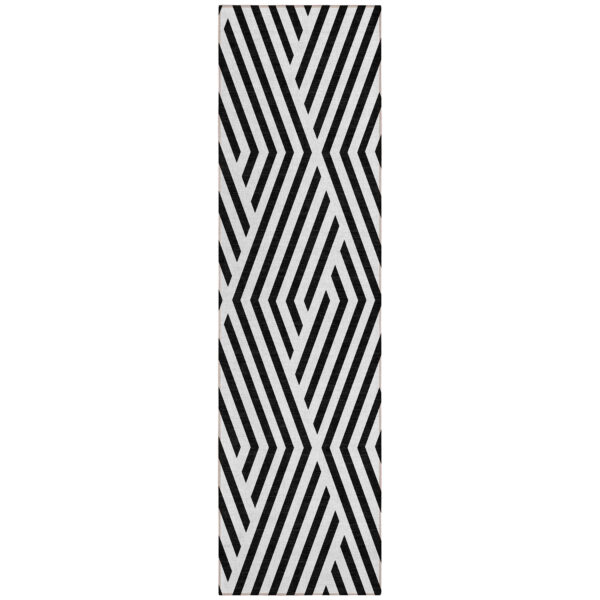 8' Runner Black and White Geometric Washable Non Skid Indoor Outdoor Runner Rug
