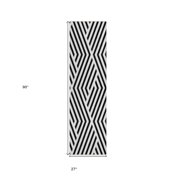 8' Runner Black and White Geometric Washable Non Skid Indoor Outdoor Runner Rug