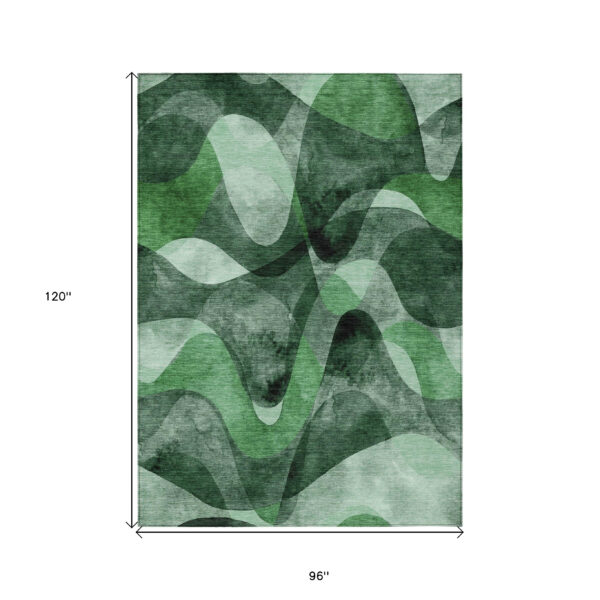 8' X 10' Fern Green Abstract Washable Non Skid Indoor Outdoor Area Rug