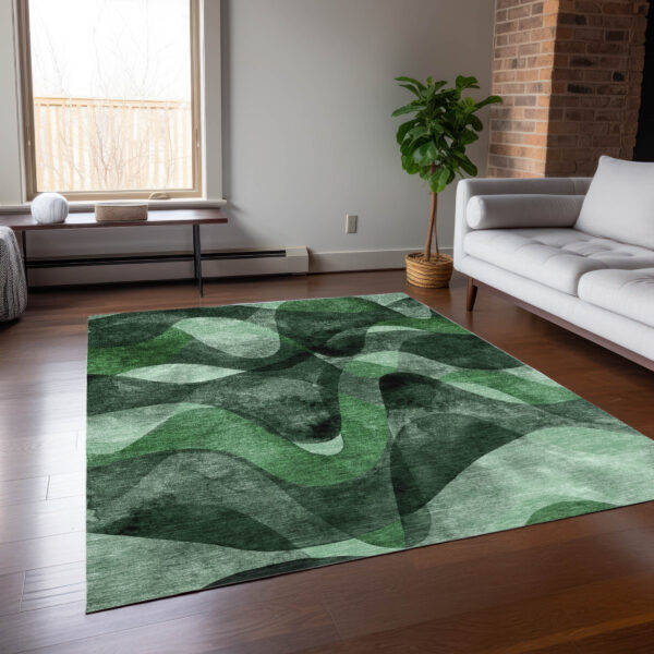 8' X 10' Fern Green Abstract Washable Non Skid Indoor Outdoor Area Rug