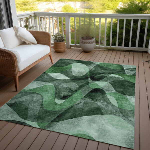 8' X 10' Fern Green Abstract Washable Non Skid Indoor Outdoor Area Rug