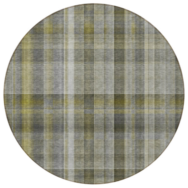 8' Round Gray Round Plaid Washable Non Skid Indoor Outdoor Area Rug
