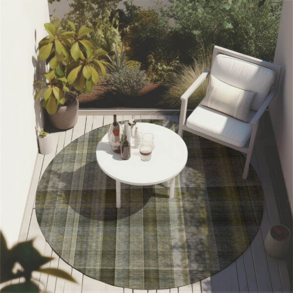 8' Round Gray Round Plaid Washable Non Skid Indoor Outdoor Area Rug