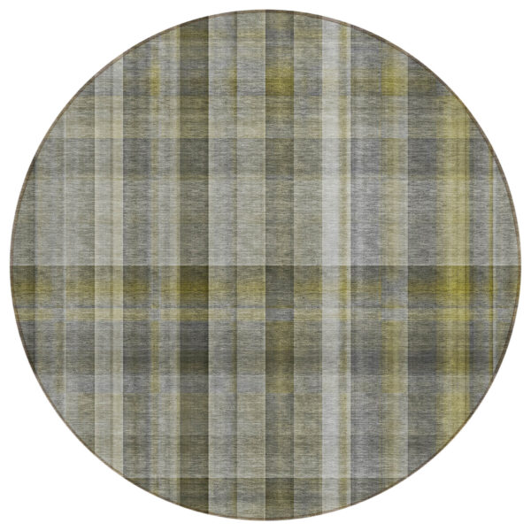 8' Round Gray Round Plaid Washable Non Skid Indoor Outdoor Area Rug