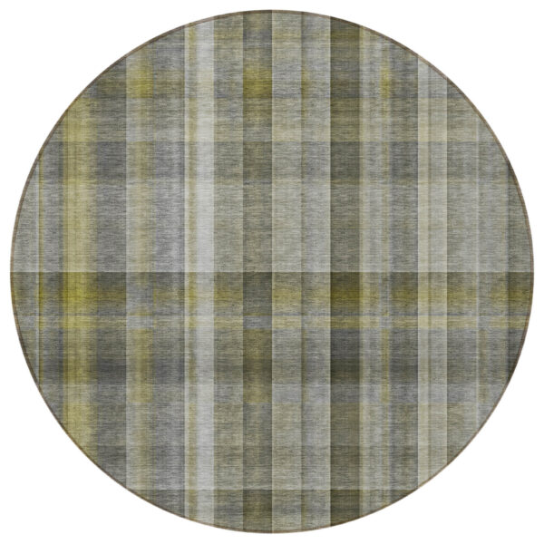 8' Round Gray Round Plaid Washable Non Skid Indoor Outdoor Area Rug