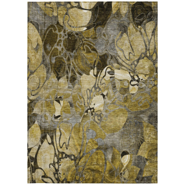 10' X 14' Green and Brown Floral Washable Non Skid Indoor Outdoor Area Rug