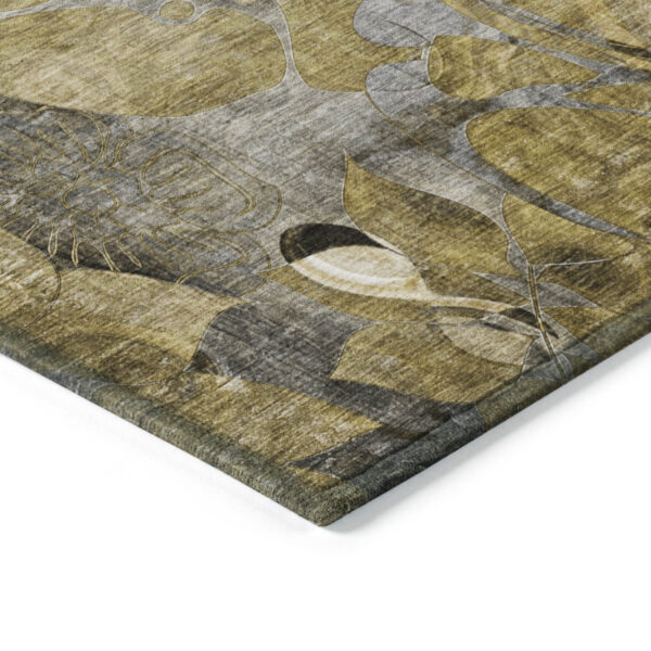 10' X 14' Green and Brown Floral Washable Non Skid Indoor Outdoor Area Rug