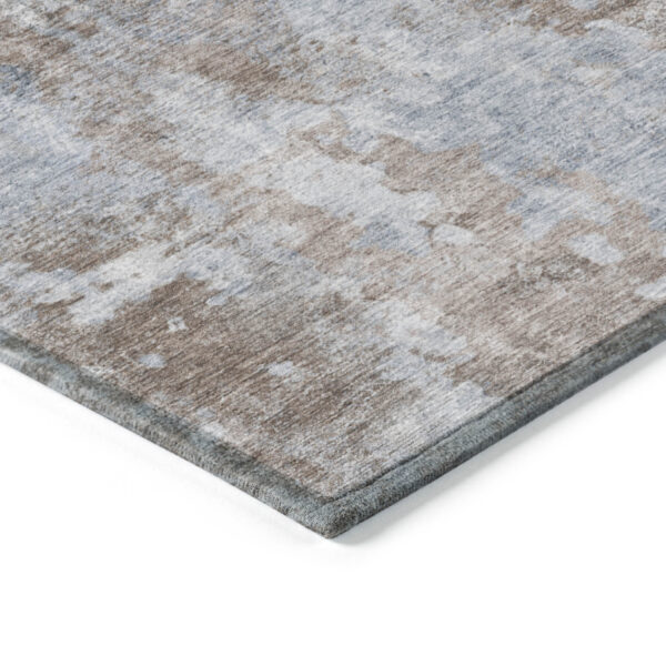 5' X 8' Mocha and Blue Abstract Washable Non Skid Indoor Outdoor Area Rug